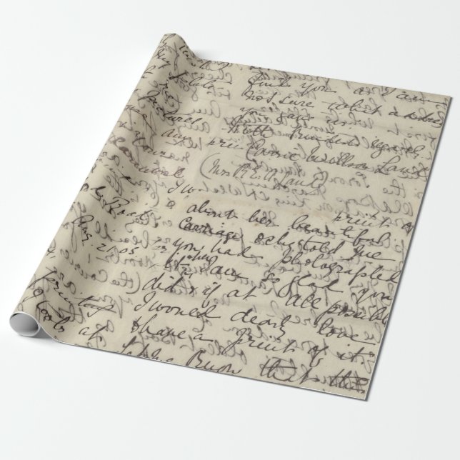 Ancient Script Calligraphy Vintage Print Wrapping Paper (Unrolled)