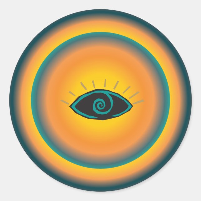 Ancient Seeing Eye Tribal Design Blue Orange Classic Round Sticker (Front)
