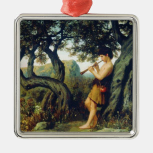 Ancient Shepherd Boy Playing the Flute Metal Ornament