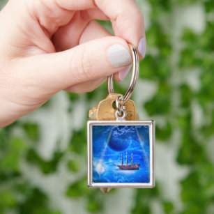 Ancient ship floats on clouds keychain