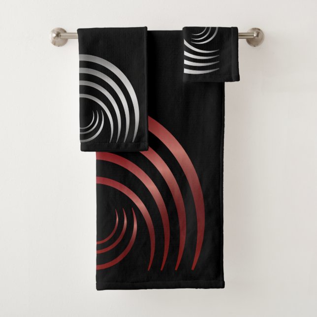 Ancient Silver and Red Symbols Crop Circles Bath Towel Set (Insitu)