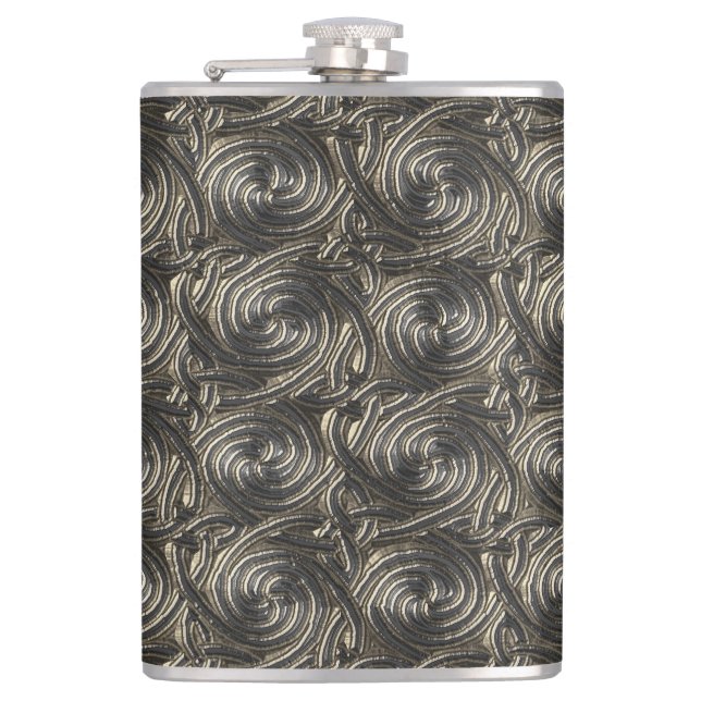 Ancient Silver Celtic Spiral Knots Pattern Hip Flask (Front)