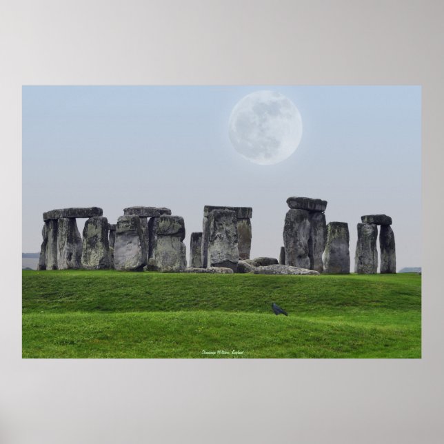 Ancient Site of Stonehenge Standing Stones & Moon Poster (Front)
