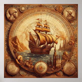 Ancient Spanish Sailing Ship 1 Poster