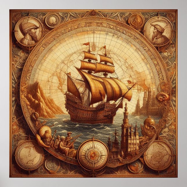 Ancient Spanish Sailing Ship 1 Poster (Front)