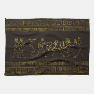 Ancient Sparta  Greece scene on greek pattern Kitchen Towel