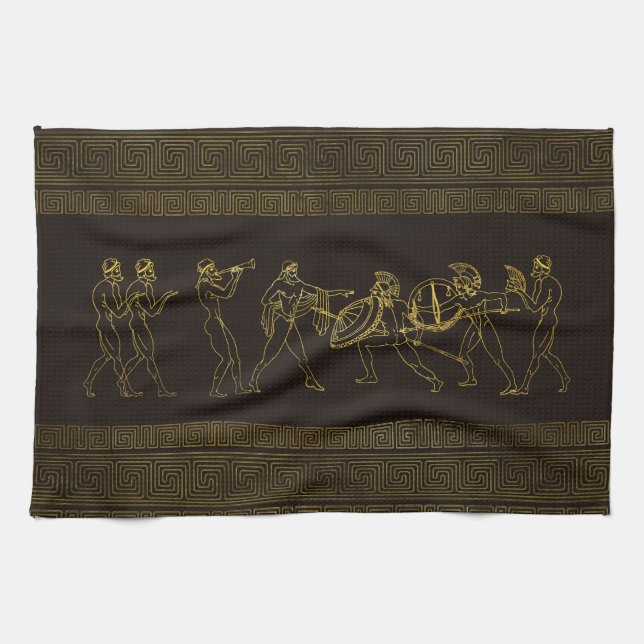 Ancient Sparta  Greece scene on greek pattern Kitchen Towel (Horizontal)