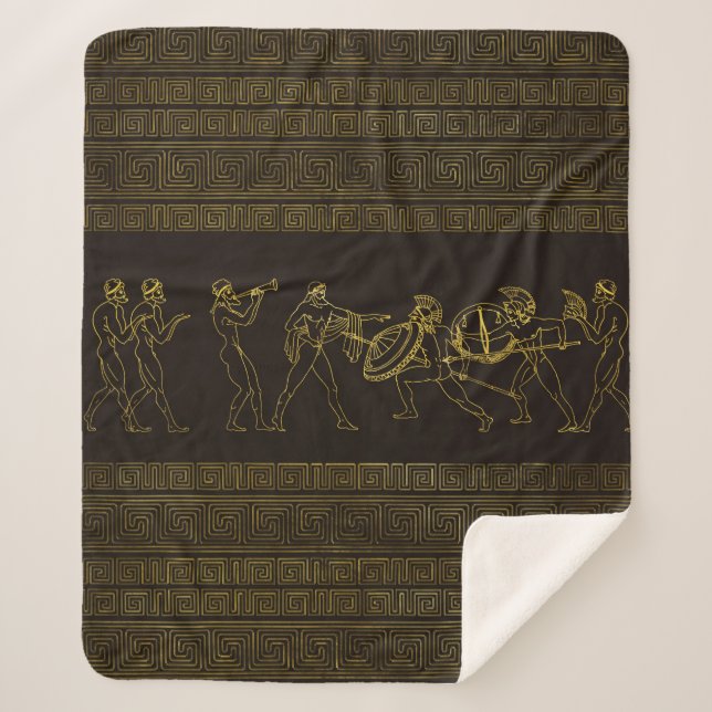 Ancient Sparta  Greece scene on greek pattern Sherpa Blanket (Front)