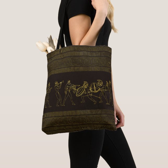 Ancient Sparta  Greece scene on greek pattern Tote Bag (Close Up)