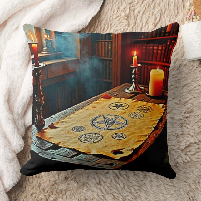 Ancient Spells on a Mystic Scroll Throw Pillow (Blanket)
