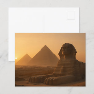 Ancient Sphinx Golden Postcard Pyramid Sunset