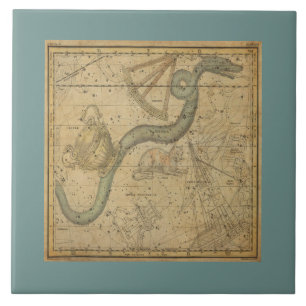 Ancient Star Chart of the Hydra Constellation Tile