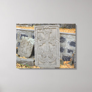 Ancient stone crosses (khachkars) in Armenia Canvas Print