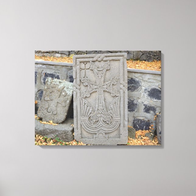 Ancient stone crosses (khachkars) in Armenia Canvas Print (Front)
