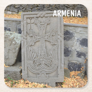 Ancient stone crosses (khachkars) in Armenia Square Paper Coaster