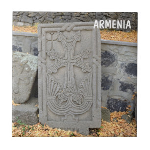 Ancient stone crosses (khachkars) in Armenia Tile