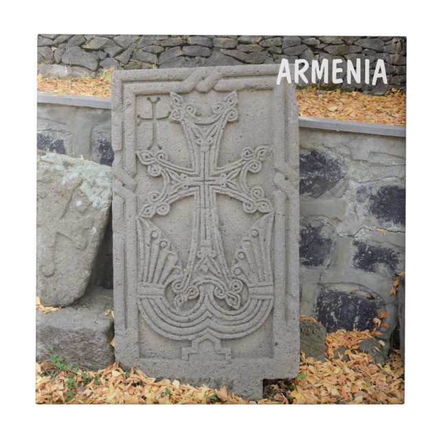 Ancient stone crosses (khachkars) in Armenia Tile (Front)