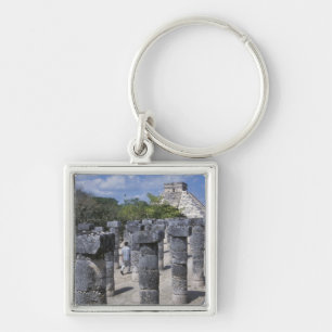 Ancient Stone pillars in Chichen Itza. Central Keychain