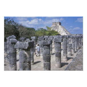 Ancient Stone pillars in Chichen Itza. Central Photo Print