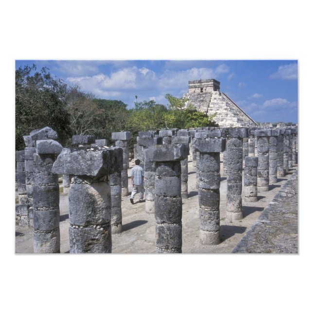 Ancient Stone pillars in Chichen Itza. Central Photo Print (Front)