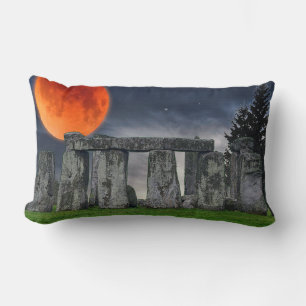 Ancient Stonehenge & Mystical Red Full Moon Lumbar Pillow