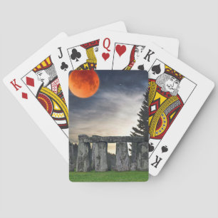 Ancient Stonehenge & Mystical Red Full Moon Playing Cards