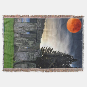 Ancient Stonehenge & Mystical Red Full Moon Throw Blanket