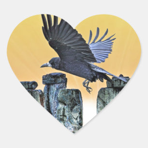 Ancient Stonehenge & Rook Corvid-lover's Gift Heart Sticker