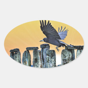 Ancient Stonehenge & Rook Corvid-lover's Gift Oval Sticker