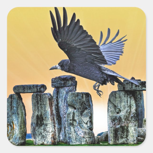 Ancient Stonehenge & Rook Corvid-lover's Gift Square Sticker (Front)