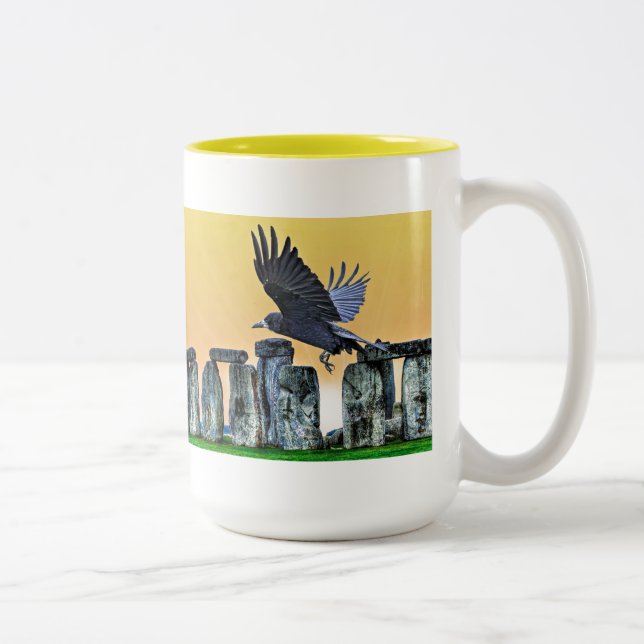 Ancient Stonehenge & Rook Corvid-lover's Gift Two-Tone Coffee Mug (Right)