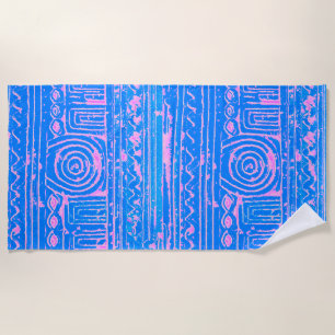 Ancient Sumerian Mesopotamian Pattern Blue Beach Towel