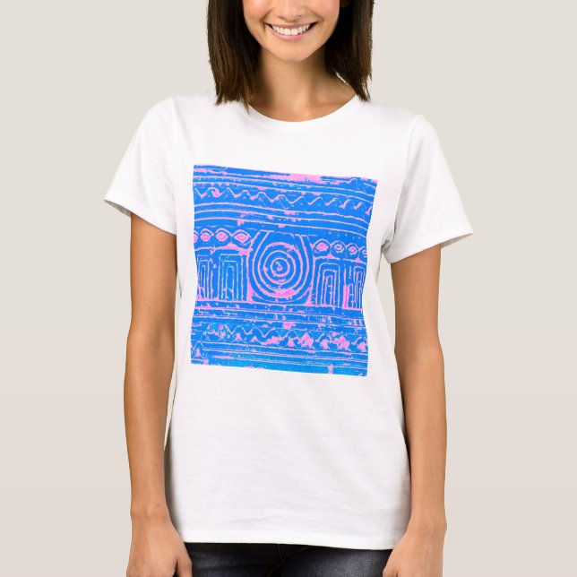 Ancient Sumerian Mesopotamian Pattern Blue T-Shirt (Front)