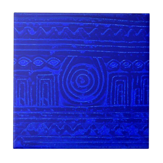 Ancient Sumerian Mesopotamian Pattern Blue Tile (Front)
