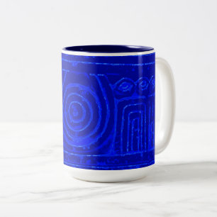 Ancient Sumerian Mesopotamian Pattern Blue Two-Tone Coffee Mug