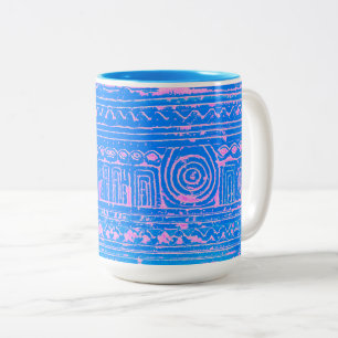 Ancient Sumerian Mesopotamian Pattern Blue Two-Tone Coffee Mug