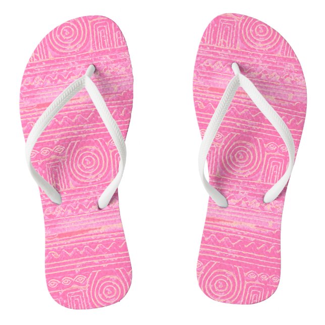 Ancient Sumerian Mesopotamian Pattern Pink Flip Flops (Footbed)