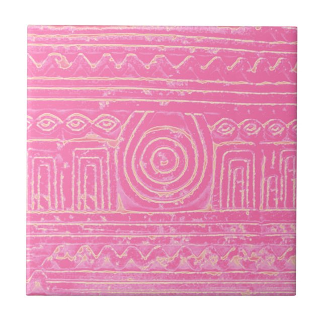 Ancient Sumerian Mesopotamian Pattern Pink Tile (Front)