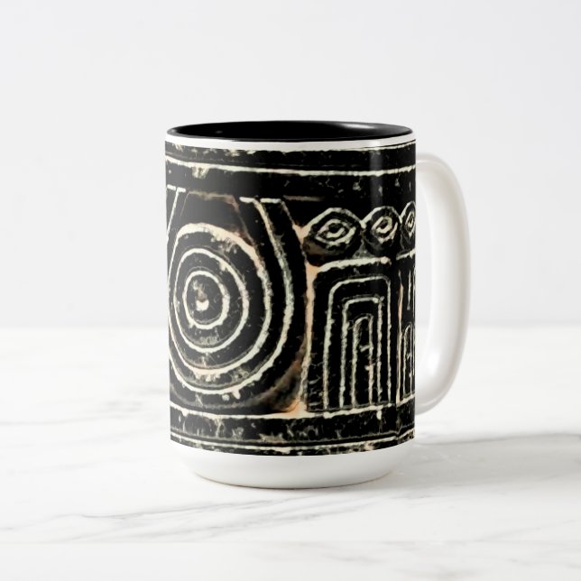 Ancient Sumerian Mesopotamian Pattern Two-Tone Coffee Mug (Front Right)