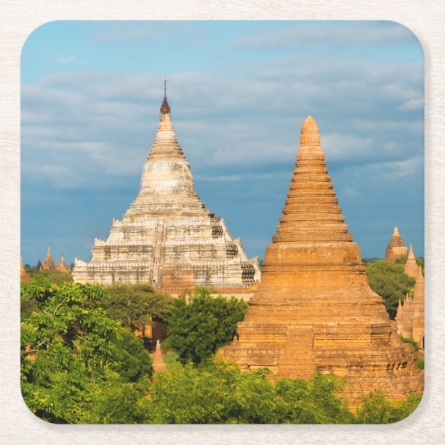 Ancient Temples and Pagodas | Bagan Square Paper Coaster (Front)