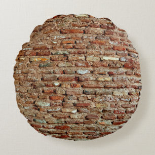 Ancient Textured Brick Wall of Lal Killa Indiaaged Round Pillow