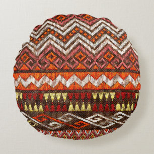 Ancient Thai handcraft, peruvian rug. Round Pillow