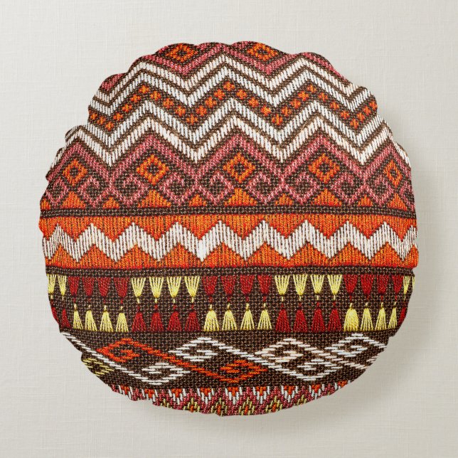 Ancient Thai handcraft, peruvian rug. Round Pillow (Front)