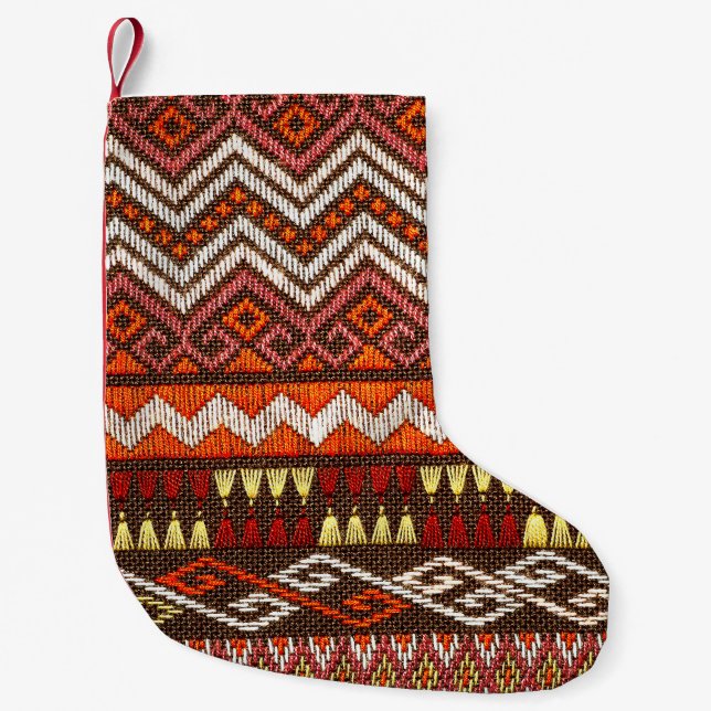 Ancient Thai handcraft, peruvian rug. Small Christmas Stocking (Front)