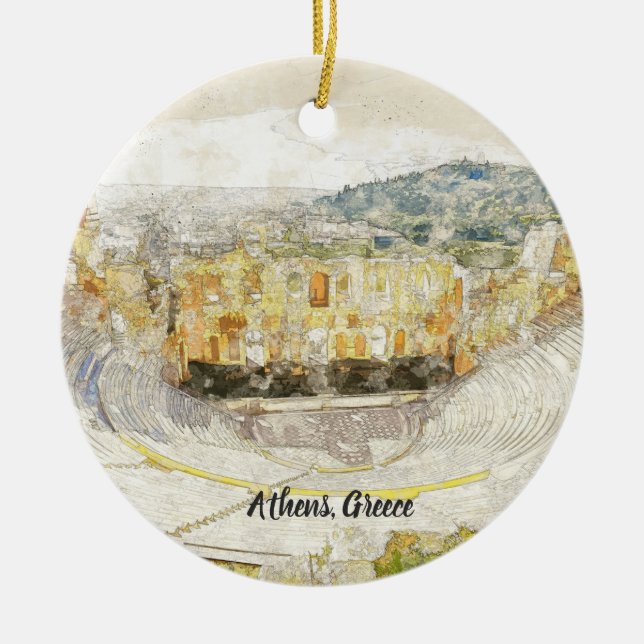 Ancient Theatre of Athens Greece Ceramic Ornament  (Front)
