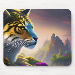 Ancient Tiger Surveys his kingdom, Purple Flowers Mouse Pad