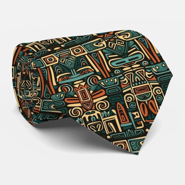 Ancient Tribal Pattern Monogrammed  Tie (Rolled)