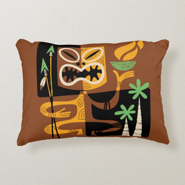 Ancient Tribal Rituals: Man with Fire and Spears Accent Pillow (Front)