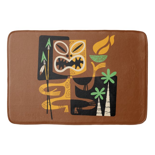 Ancient Tribal Rituals: Man with Fire and Spears Bath Mat (Front)
