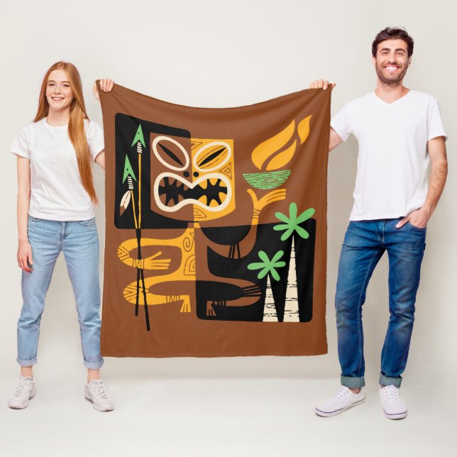 Ancient Tribal Rituals: Man with Fire and Spears Fleece Blanket (In Situ)